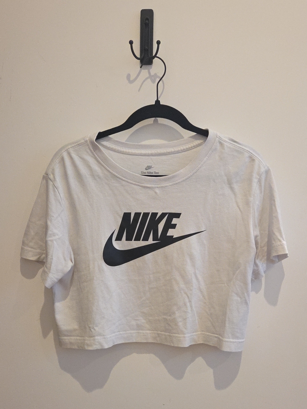 Nike White Cropped Tee with Black Swoosh